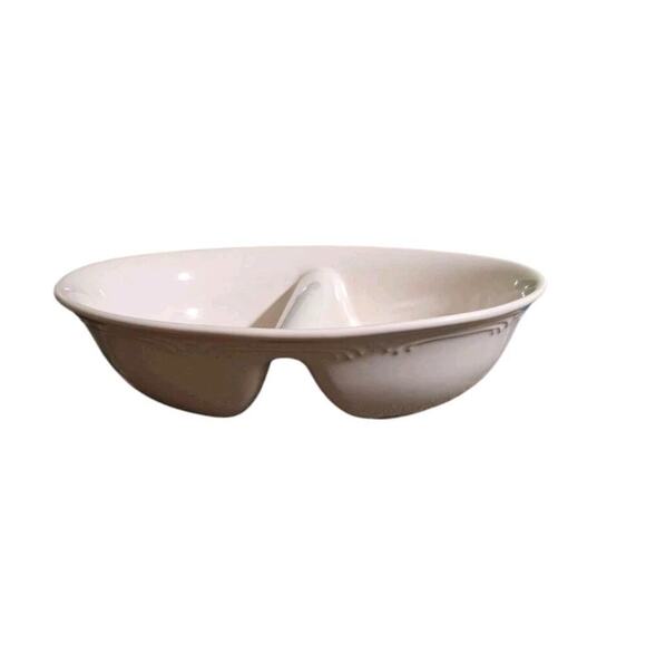 Vintage Pfaltzgraff Oval Medley White Buff Divided Vegetable Bowl 10in - Picture 1 of 5
